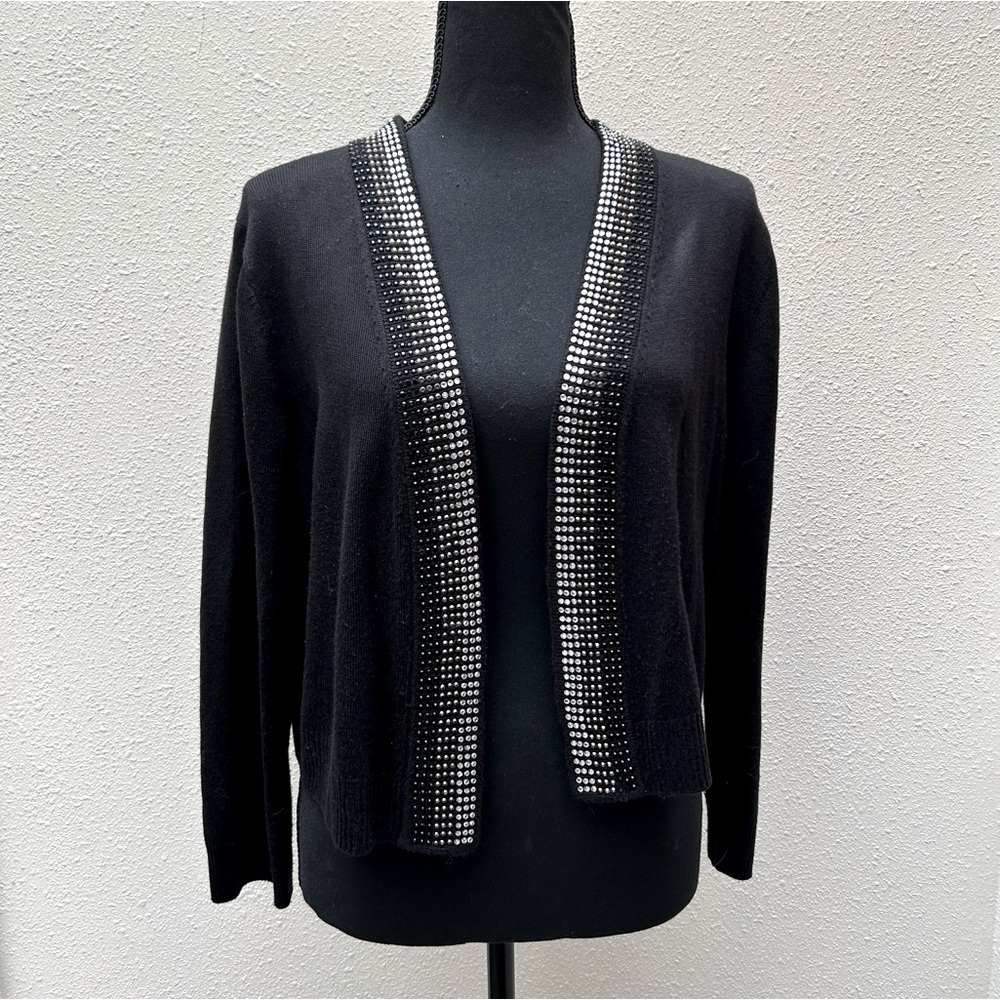 Calvin Klein Cropped Bolero Cardigan  L     Embellished Ombré Rhinestone Trim